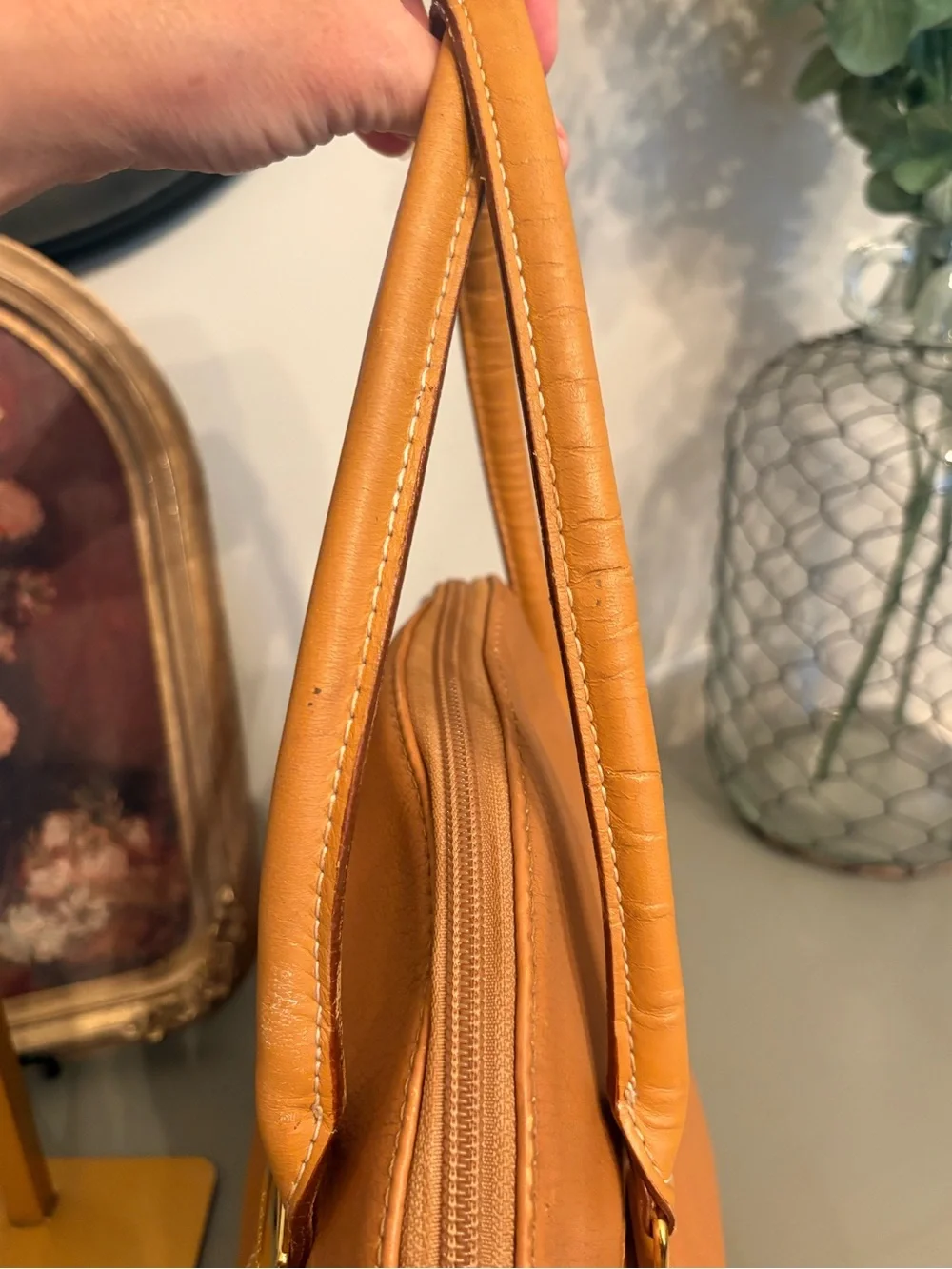 Vintage Burberrys Tan Leather Dome Satchel